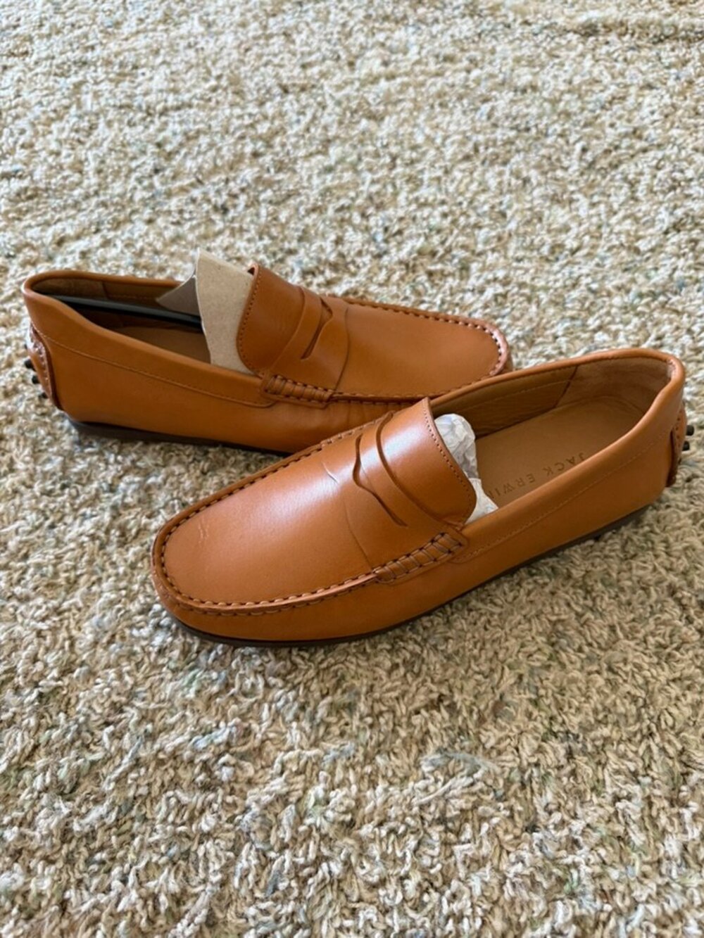 Jack Erwin Men’s Decker Light Brown Leather Driving Penny Loafers Sz 7 NIB